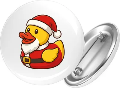 Produktbild von Huuraa Button Quietscheente Nikolaus Gummiente Weihnachtsmann 25mm rund mit Sicherheitsnadel Ansteckbutton Geschenkidee