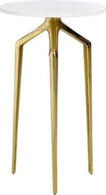 Produktbild von BELIANI Beistelltisch Weiß Marmor und Aluminium Rund 30 cm mit Goldenen Beinen Modern Glamourös Dreibeinig Wohnzimmer Ausstattung Möbel Blumenständer