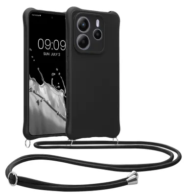 Produktbild von kwmobile Necklace Case kompatibel mit Xiaomi Redmi Note 14 5G (Nicht für 4G) Hülle - Cover mit Kordel zum Umhängen - Silikon Schutzhülle Schwarz matt