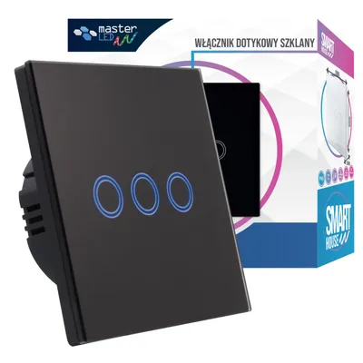 Obrázek produktu pro MasterLED, dotykový spínač, 3-cestný, pod omítku, sklo, černý, 300 W, stupeň krytí IP54