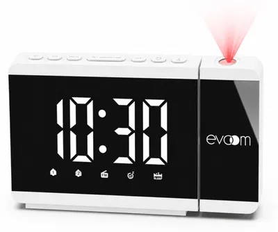 Digitalwecker mit Projektion, 2 Alarmen, Radio, USB – Weiß