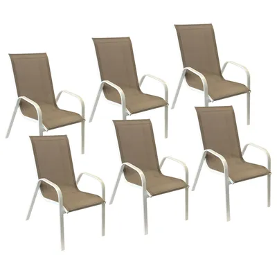 Image de Lot de 6 chaises MARBELLA en textilène taupe - aluminium blanc