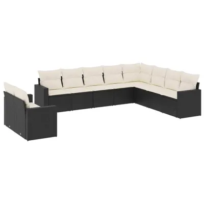 Produktbild von vidaXL 10-tlg. Garten-Sofagarnitur mit Kissen Schwarz Poly Rattan