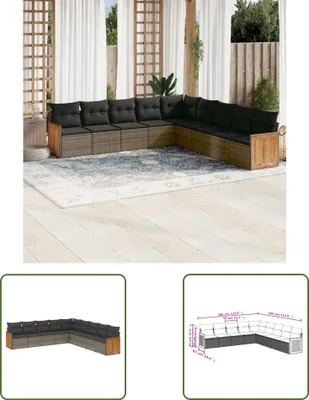 Produktbild von The Living Store 9-tlg. Garten-Sofagarnitur mit Kissen Grau Poly Rattan