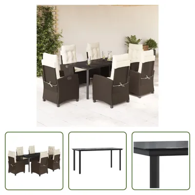 Produktbild von The Living Store 7-tlg. Garten-Essgruppe mit Kissen Braun Poly Rattan