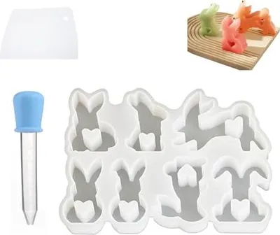 Produktbild von 3D Silikonform Ostern - 7 verschiedene Hasenformen für DIY-Werke - Ideal für Kerzen, Seifen und Schokolade - Inklusive Pipette und Schaber - Perfekte Bastelidee für Ostern, Weihnachten und G