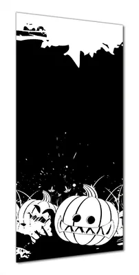 Produktbild von Wallario selbstklebende Duschrückwand 90 x 200 cm mit Motiv Halloween - Kürbisse und Fledermäuse in schwarz-weiß, Comic Stil - Wandverkleidung mit Hochglanzlaminat in Glasoptik