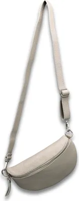 Produktbild von Bauchtasche Damen Echtleder Umhängetasche mit Ledergurt, Hellgrau