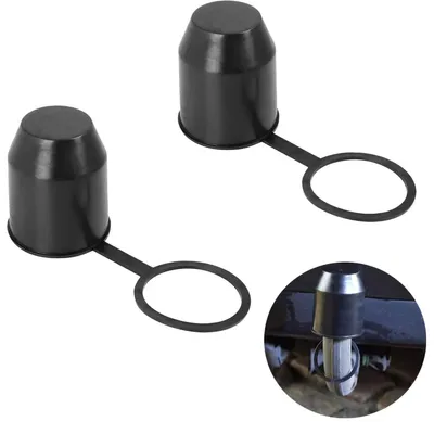 Obrázok produktu pre Kryt na guľu prívesného zariadenia s bezpečnostným krúžkom, 2 kusy, čierna farba, priemer 50 mm