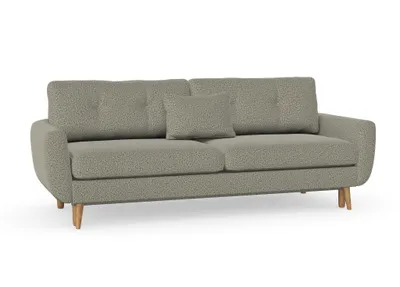 Produktbild von Harris 3-Sitzer-Sofa, Massivholzkonstruktion, skandinavischer Stil, Hohe Beine aus Eichenholz, gewachst, Chenille-Stoff Puente 33 Grün