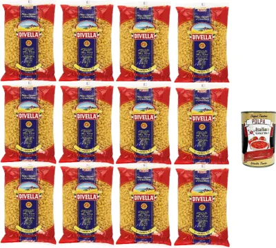 Produktbild von Divella Pasta 100% Italienisch Lumachine 52, Nudeln aus Hartweizengrieß, Kochen 7 Minuten 12x 500g + Italian Gourmet polpa 400g