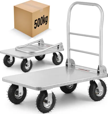 Zdjęcie produktu dla Wózek platformowy transportowy blacha ryflowana magazynowy HIGHER pompowane koła 500kg
