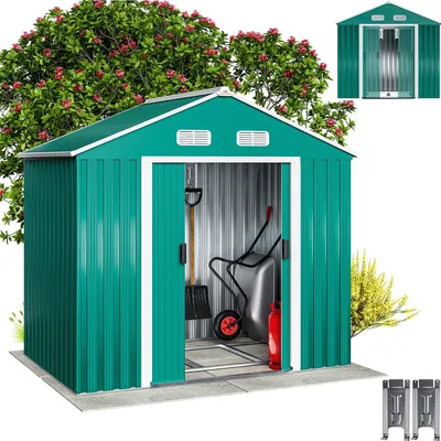 Produktbild von GARDEBRUK® XL Metall Gerätehaus 2m² mit Fundament 200x135x190cm Schiebetür Grün Geräteschuppen Gartenhaus Schrank 4m³