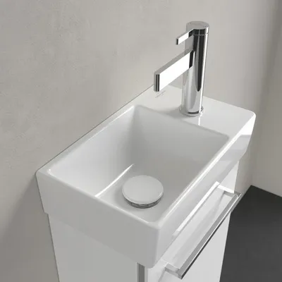 Zdjęcie produktu dla Villeroy & Boch Avento - Umywalka 360x220 mm, bez przelewu, 1 otwór na baterię po prawej stronie, CeramicPlus, biel alpejska 43003LR1