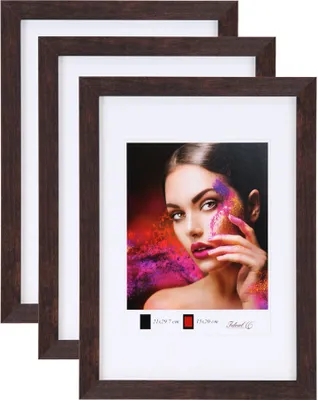Produktbild von 2er 3er 5er Set Holz Bilderrahmen Lifestyle Plexi Foto Rahmen Collage Wanddeko Poster HR-25 - Farbe: 3er Pack Nuss | Format: 15x20