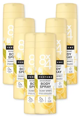Produktbild von 8X4 Body Spray Sunny Spirit 6 x 150ml sunny Pfirsich, cozy Vanille, Sandelholz