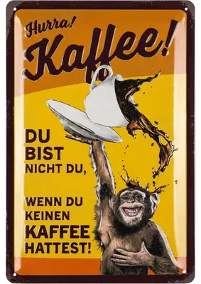 Produktbild von Retro Blechschild Kaffee - Kaffee Schild HURRA KAFFEE! - Retro Blechschilder Küche - Kaffee Geschenk, Poster Kaffee Deko Küche, Coffee Bar