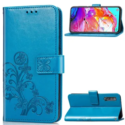 Produktbild von Mobigear Clover Hülle für Samsung Galaxy A70 – Klapphülle/Etui mit Geldbörsenfunktion – Blau