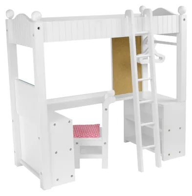 Produktbild von Olivia's Little World Little Princess 18 Puppenhochbett aus Holz, mit Schreibtisch, Kleiderbügeln und Leiter, Weiß/Rosa/Lila