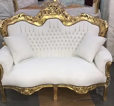 Produktbild von Barocksofa Barock Sofa Armlehne 2 Sitzer Weiß Gold Kunstleder Esszimmer Wohnzimmer Büro Flur Klassisch Barock Premium Luxus Modern Retro Royal Antik