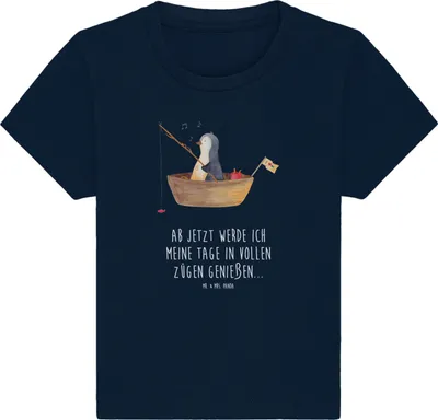 Produktbild von Mr. & Mrs. Panda  T-Shirt Pinguin Angelboot 12. - 18. Monat - French Navy - Geschenk, Optimistisch, Leben, Motivation, Kleinkind, Babyshirt, Boot, Angeln, Kinder Shirt