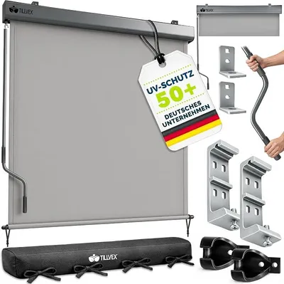 Productafbeelding van Verticale zonwering van 200 x 250 cm, geschikt voor binnen- en buitengebruik, met regenbescherming | Buitenrolgordijn, waterdicht, met handbediening, voor balkon, terras en tuin | Balkonzonwering, zonwering en privacybescherming, aluminium