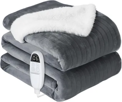 Image de Couverture électrique - Coussin chauffant - Détente à la maison - 6 niveaux de chaleur - Minuterie - 180 x 200 cm - Gris