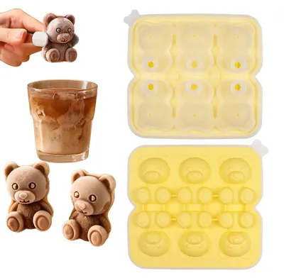 Eiswürfelform Bärenform, Silikon, 6 Fächer, Gelb