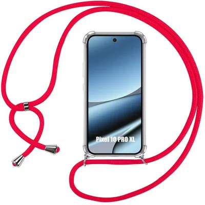 Image de Coque pour Google Pixel 10 Pro XL, Silicone Antichoc Renforcé avec Cordon Rouge Réglable