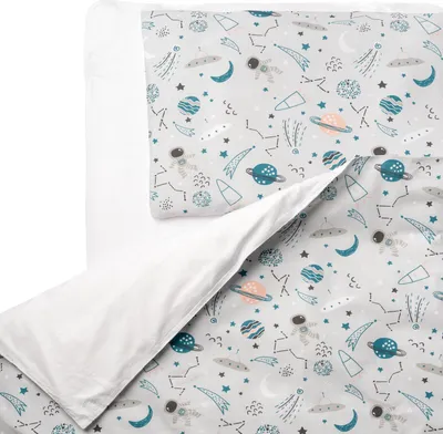 Zdjęcie produktu dla Komplet pościeli dziecięcej FlyIdeas 80x80 cm, 100% czystej bawełny z certyfikatem. Bawełniany zestaw kocyka dziecięcego z poszewką na poduszkę do łóżeczka dla noworodka
