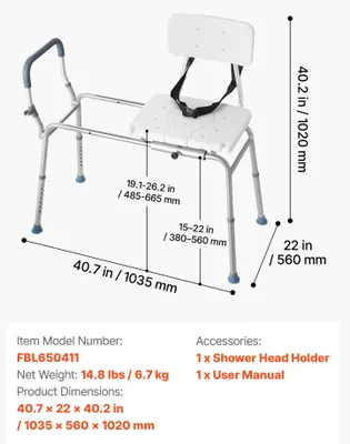 Zdjęcie produktu dla Antypoślizgowe krzesło do prysznica, z regulowaną wysokością, wytrzymujące obciążenie do 181 kg (400 funtów)