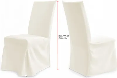 Two cream-colored chair covers are shown side-by-side against a white background. A red line indicates the maximum height of the chair.