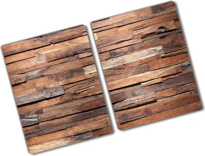 Produktbild von Tulup Glas Herdabdeckplatte - 2x40x52 cm - Glaskeramikkochfeld-Abdeckung Spritzschutz Glasabdeckplatte Kochplattenabdeckung und Schneidebrett - Zweiteilig - Sonstige - Holzwand - Braun