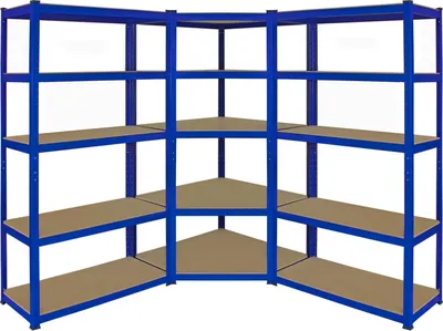 Produktbild von Monster Racking Sparangebot 1 x blaues T-Rax 90cm Eckregaleinheit Eckregal + 2 x blaue T-Rax 90cm Hochleistungsregale Schwerlastregal Lagerregal Garagenregal Stahlregal Industrieregal Werkstattregal Steckregal Metallregal 100% schraubenlos