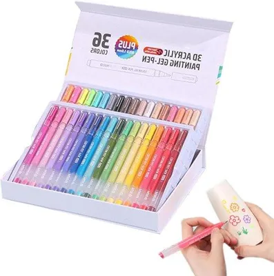 Produktbild von Famanu Acryl Gel Stifte - 36 Farben mit Glitzer - Feine 1mm Spitze