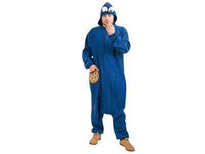 Produktbild von Erwachsenenkostüm Keksmonster Overall in blau mit Kapuze Onesie (Einheitsgröße)
