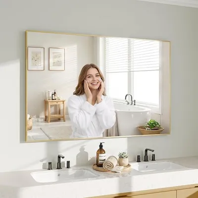 Imagen del producto de Espejo de pared rectangular Silecomplaza, 75 x 120 cm, vidrio templado, color dorado