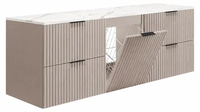 Productafbeelding van Hangende wastafelonderkast met wasmand, kasjmier, gouden handgrepen, 160 x 46 x 57 cm, AI-gegenereerde afbeelding