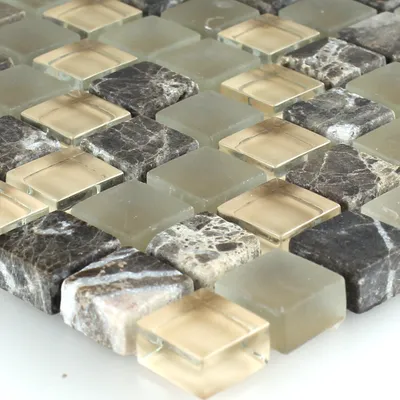 Produktbild von Mosaikfliesen Glas Marmor 15x15x8mm Braun Beige Mix