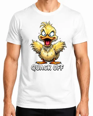 Immagine prodotto di Maglietta da uomo QUACK OFF, vignetta divertente e sarcastica, umorismo nero, bianco, 3XL