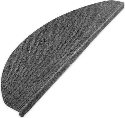 A single gray, half-round carpet stair tread.