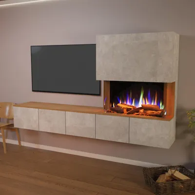 Produktbild von Glow Fire Elektrokamin 'PR6' | LED Standkamin in Schwarz (Beton) mit Heizung (1500 W) | HxBxT: 130x102x33 cm
