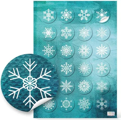 Produktbild von Logbuch-Verlag 24 kleine runde Schneeflocken Weihnachtsaufkleber türkis blau weiß 4 cm Aufkleber - Geschenkaufkleber Sticker Weihnachten Geschenk Verpackung verzieren
