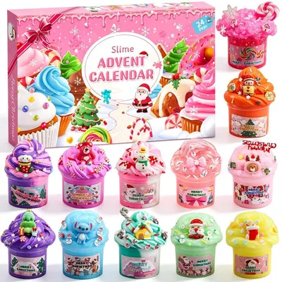 Produktbild von Schleim Adventskalender 2026 für Kinder, 24 Tage Countdown mit 12 Schleimen und 12 Accessoires, Rosa