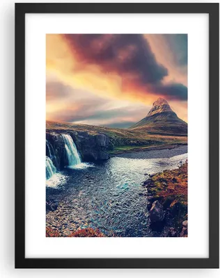 Produktbild von Gerahmtes Poster - Schwarzer Rahmen - Wasserfall Himmel Berg - 30x40 cm - Wand Bild - Wanddeko - Wandbilder - Kunstposter - Wandposter - Bilderrahmen - Bilder - Kunstdruck - P2BPA30x40-5111