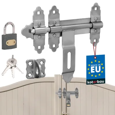 Produktbild von KOTARBAU® Torriegel 200mm Türriegel abschließbar mit Vorhängeschloss Gartentor Riegel Bolzenriegel Schieberiegel Schlossriegel verzinkter Stahl Silber