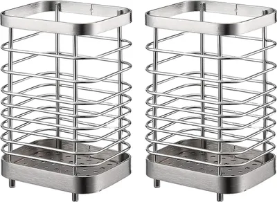 Obrázek produktu pro 2 nerezové držáky na kuchyňské náčiní, držák na kuchyňské náčiní, koš na kuchyňské náčiní, stojan na stolní náčiní, stojan na kuchyňské náčiní na pracovním stole