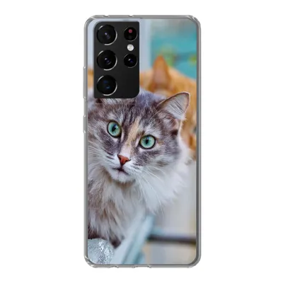 Produktbild von MuchoWow® Handyhülle Schutzhülle Hülle für Samsung Galaxy S21 Ultra Katze - Fenster - Katzen Silikon Softcase Handy Hülle - Mobiltelefon
