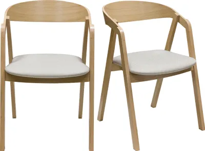 Produktbild von Miliboo - Skandinavische Stühle aus hellem Eichenholz und beigem Stoff (2er-Set) LOVA
