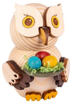 Productafbeelding van Drechslerei Kuhnert, Erzgebirge, mini-uil, 7 cm, motief: met paaseieren